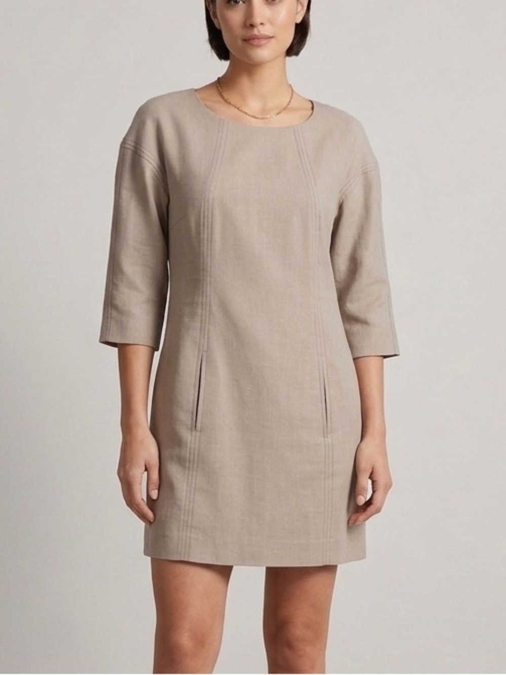 Trina Turk Corrin Taupe Sheath Mini Dress Classic Office Career Size 4